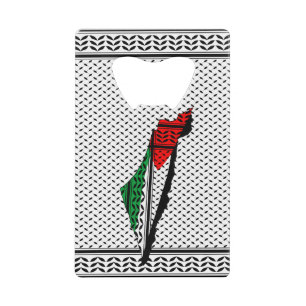 Palestine Map whith Flag and Keffiyeg Pattern Credit Card Bottle Opener