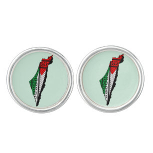 Palestine Map whith Flag and Keffiyeg Pattern Cufflinks