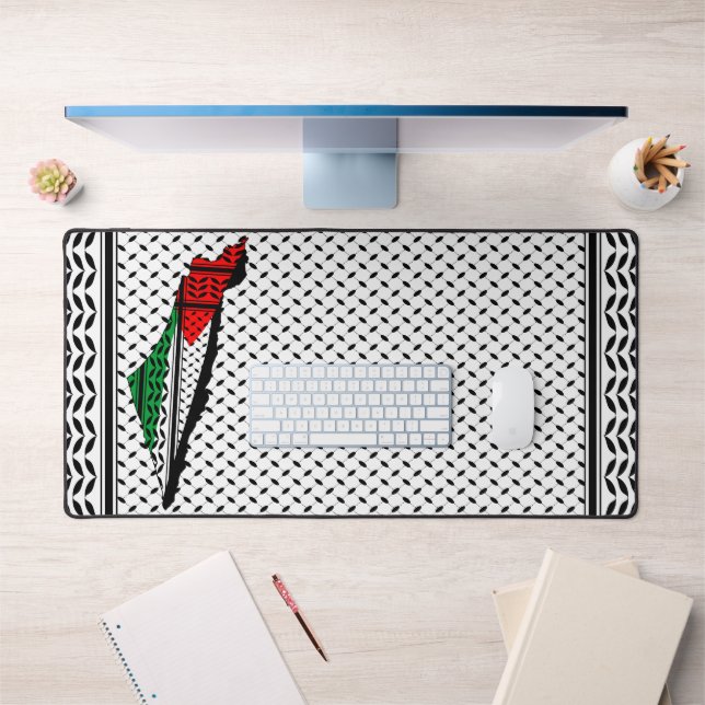 Palestine Map whith Flag and Keffiyeg Pattern Desk Mat (Office 1)
