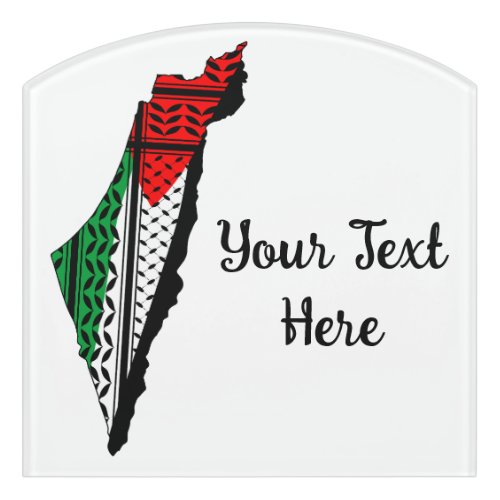 Palestine Map whith Flag and Keffiyeg Pattern Door Sign
