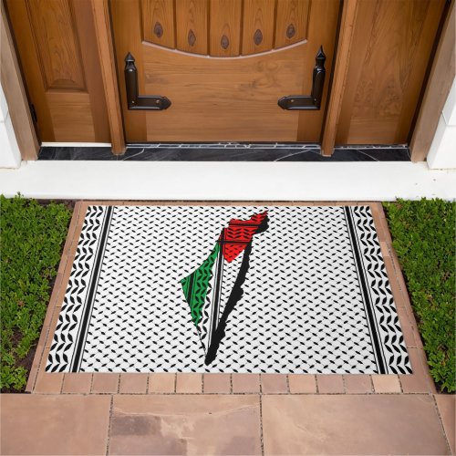 Palestine Map whith Flag and Keffiyeg Pattern Doormat