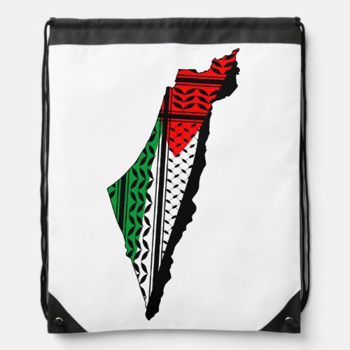 Palestine Map whith Flag and Keffiyeg Pattern Drawstring Bag