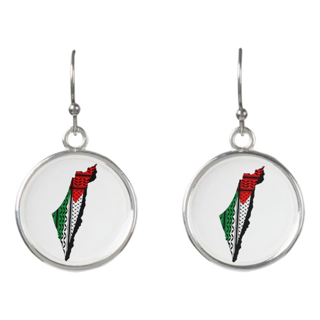 Palestine Map whith Flag and Keffiyeg Pattern Earrings (Front)