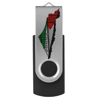 Palestine Map whith Flag and Keffiyeg Pattern Flash Drive