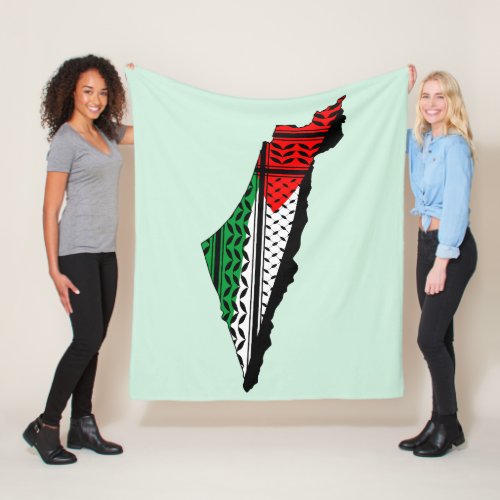 Palestine Map whith Flag and Keffiyeg Pattern Fleece Blanket