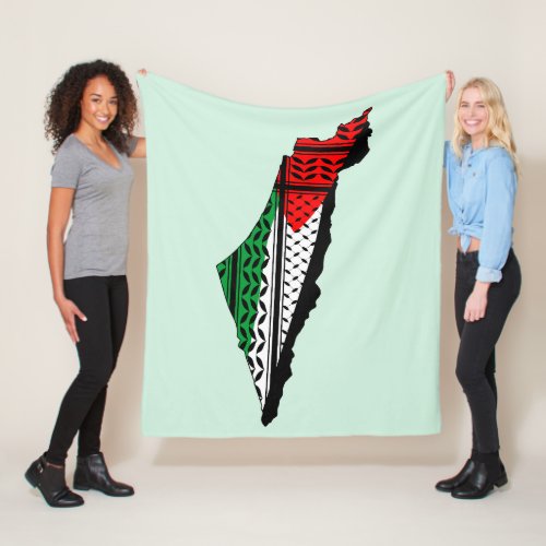 Palestine Map whith Flag and Keffiyeg Pattern Fleece Blanket