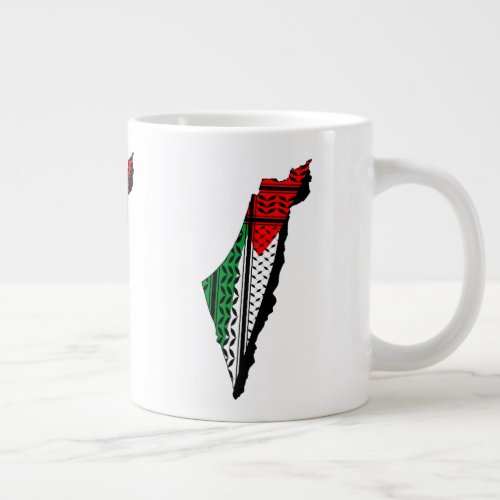 Palestine Map whith Flag and Keffiyeg Pattern Giant Coffee Mug