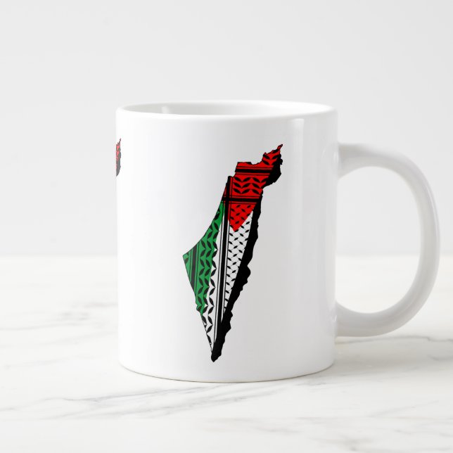 Palestine Map whith Flag and Keffiyeg Pattern Giant Coffee Mug (Right)