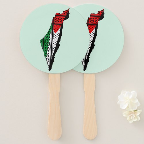 Palestine Map whith Flag and Keffiyeg Pattern Hand Fan