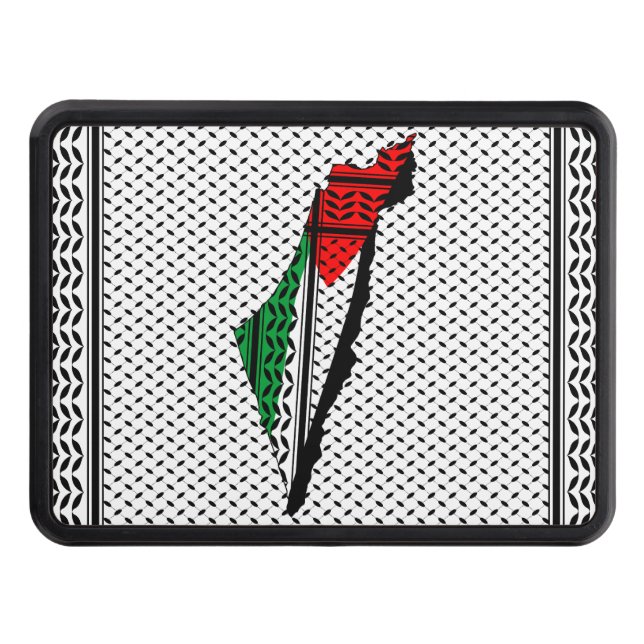 Palestine Map whith Flag and Keffiyeg Pattern Hitch Cover (Front)