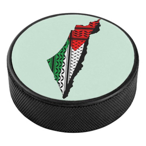 Palestine Map whith Flag and Keffiyeg Pattern Hockey Puck