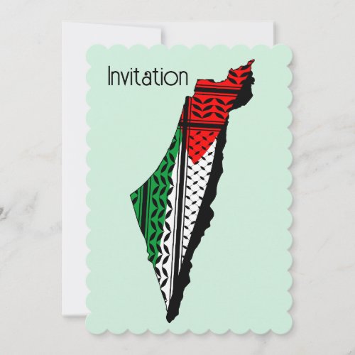 Palestine Map whith Flag and Keffiyeg Pattern Invitation
