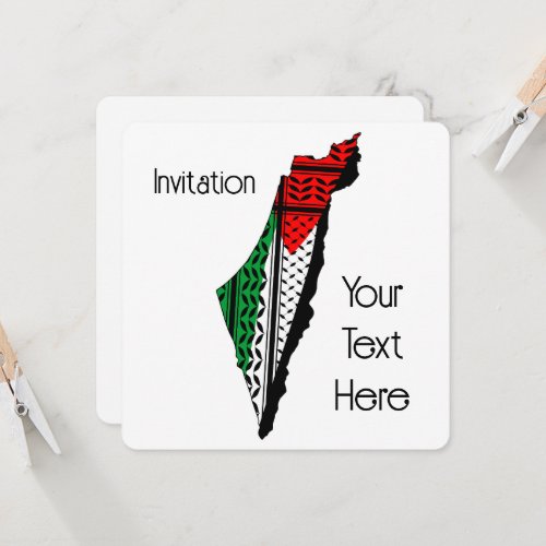 Palestine Map whith Flag and Keffiyeg Pattern Invitation