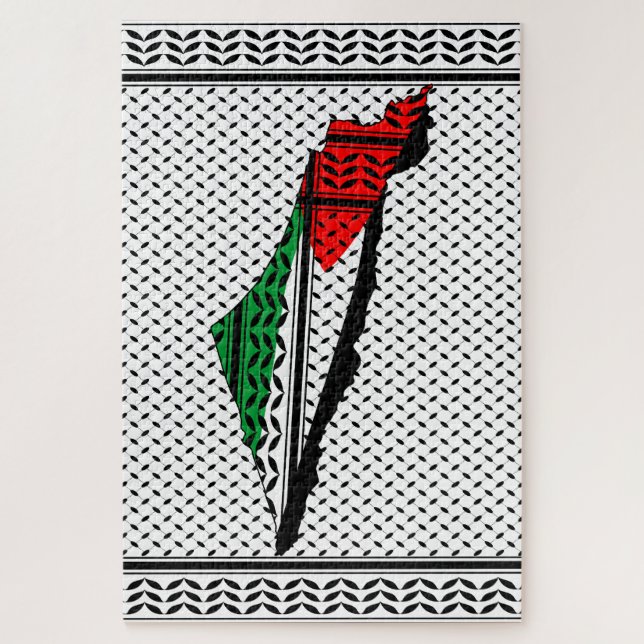 Palestine Map whith Flag and Keffiyeg Pattern Jigsaw Puzzle (Vertical)
