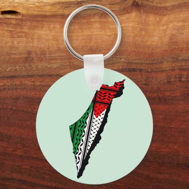 Palestine Map whith Flag and Keffiyeg Pattern Keychain (Front)