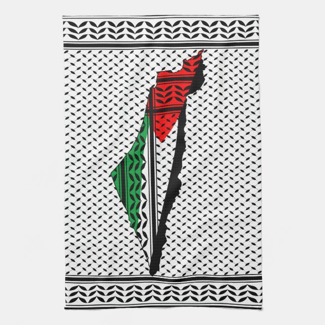 Palestine Map whith Flag and Keffiyeg Pattern Kitchen Towel (Vertical)