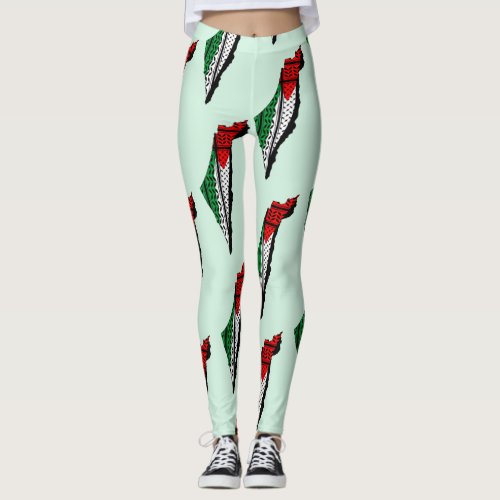 Palestine Map whith Flag and Keffiyeg Pattern Leggings