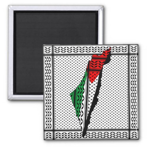 Palestine Map whith Flag and Keffiyeg Pattern Magnet