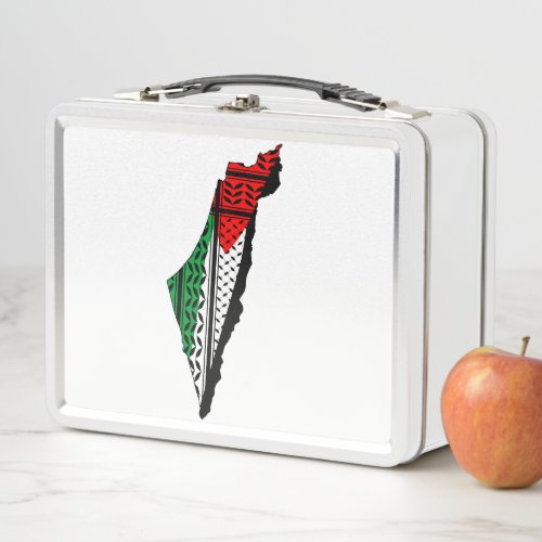 Palestine Map whith Flag and Keffiyeg Pattern Metal Lunch Box