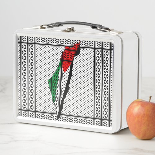 Palestine Map whith Flag and Keffiyeg Pattern Metal Lunch Box
