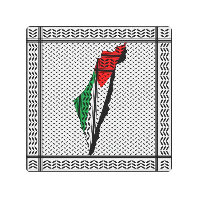 Palestine Map whith Flag and Keffiyeg Pattern Metal Print (Front)