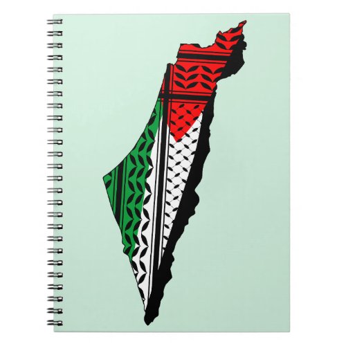 Palestine Map whith Flag and Keffiyeg Pattern Notebook
