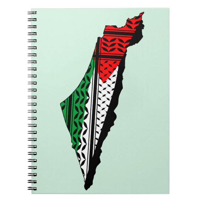 Palestine Map whith Flag and Keffiyeg Pattern Notebook (Front)