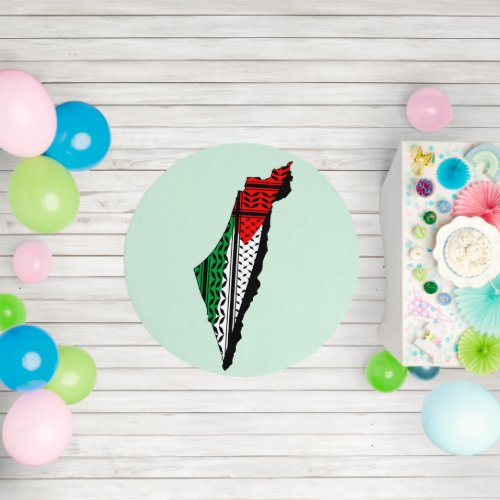 Palestine Map whith Flag and Keffiyeg Pattern Outdoor Rug