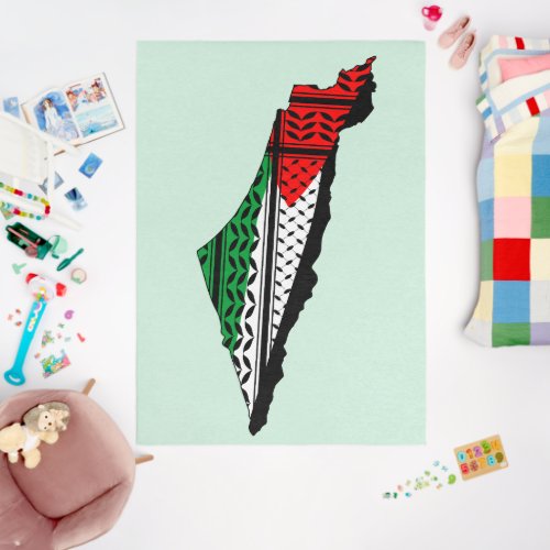 Palestine Map whith Flag and Keffiyeg Pattern Outdoor Rug