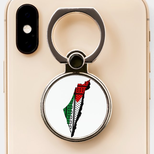 Palestine Map whith Flag and Keffiyeg Pattern Phone Ring Stand (Close Up)