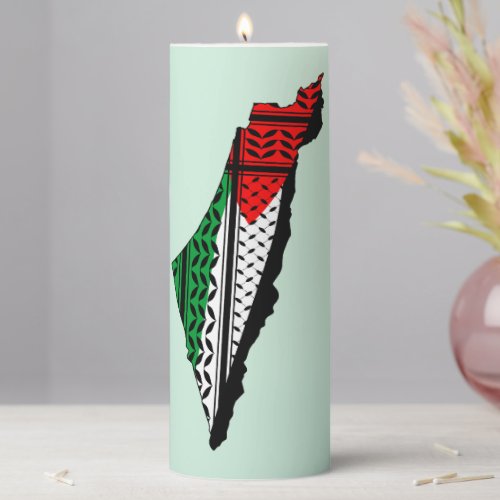 Palestine Map whith Flag and Keffiyeg Pattern Pillar Candle