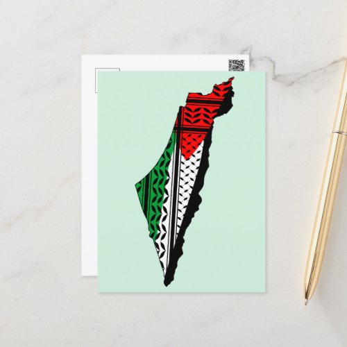 Palestine Map whith Flag and Keffiyeg Pattern Postcard
