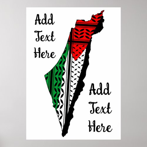 Palestine Map whith Flag and Keffiyeg Pattern Poster