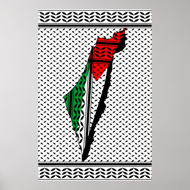 Palestine Map whith Flag and Keffiyeg Pattern Poster (Front)