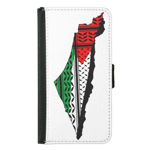 Palestine Map whith Flag and Keffiyeg Pattern Samsung Galaxy S5 Wallet Case