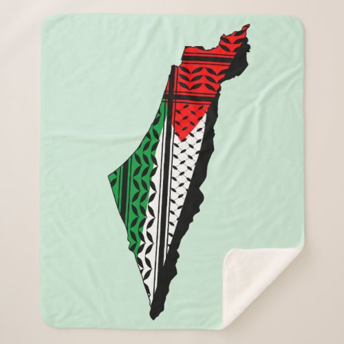 Palestine Map whith Flag and Keffiyeg Pattern Sherpa Blanket
