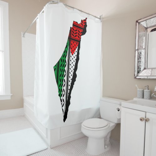 Palestine Map whith Flag and Keffiyeg Pattern Shower Curtain