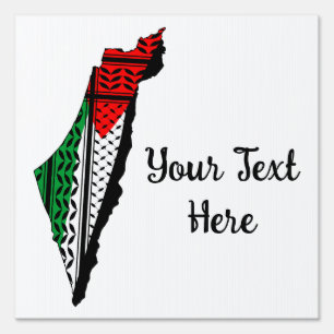 Palestine Map whith Flag and Keffiyeg Pattern Sign