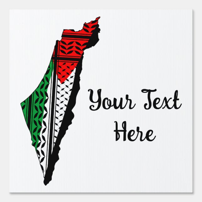 Palestine Map whith Flag and Keffiyeg Pattern Sign (Front)