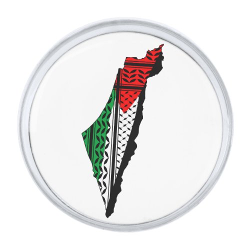 Palestine Map whith Flag and Keffiyeg Pattern Silver Finish Lapel Pin