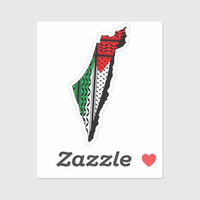 Palestine Map whith Flag and Keffiyeg Pattern Sticker (Sheet)