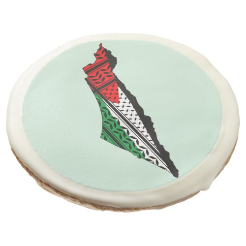 Palestine Map whith Flag and Keffiyeg Pattern Sugar Cookie