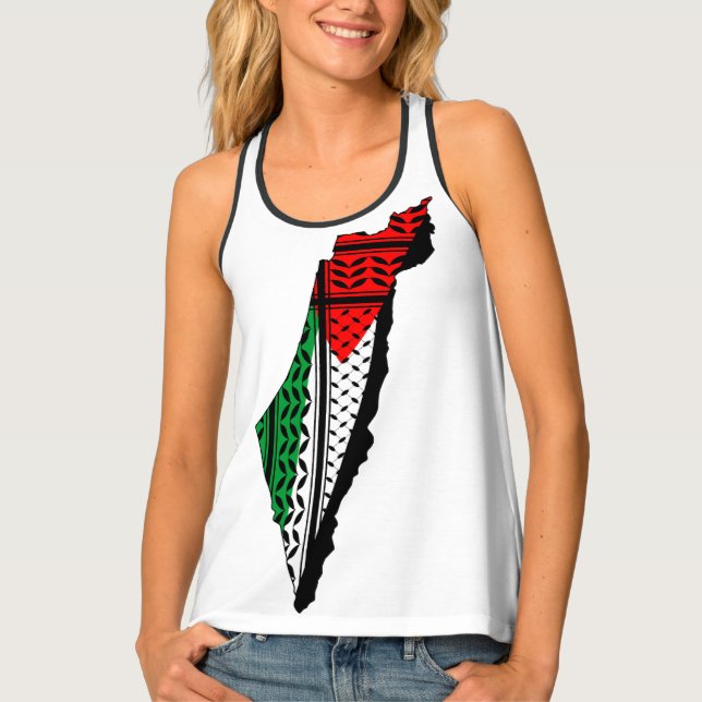 Palestine Map whith Flag and Keffiyeg Pattern Tank Top (Front)