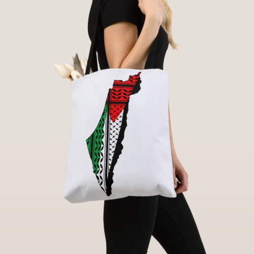 Palestine Map whith Flag and Keffiyeg Pattern Tote Bag