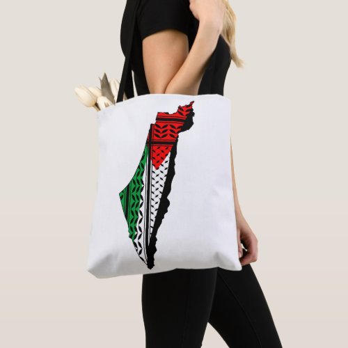 Palestine Map whith Flag and Keffiyeg Pattern Tote Bag