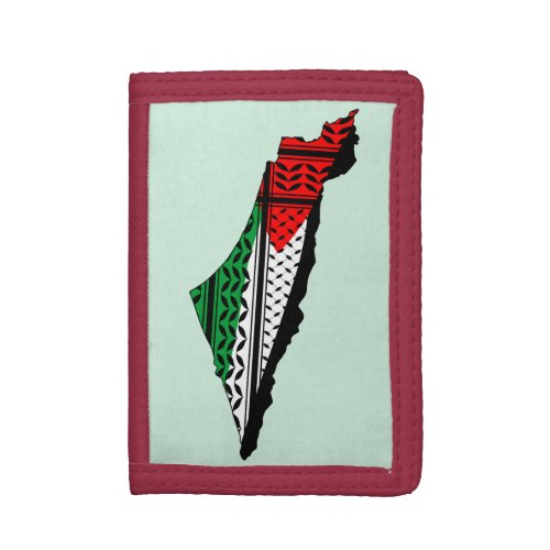 Palestine Map whith Flag and Keffiyeg Pattern Trifold Wallet