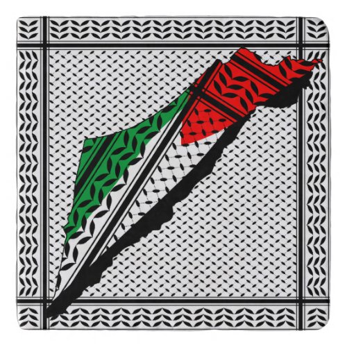 Palestine Map whith Flag and Keffiyeg Pattern Trivet
