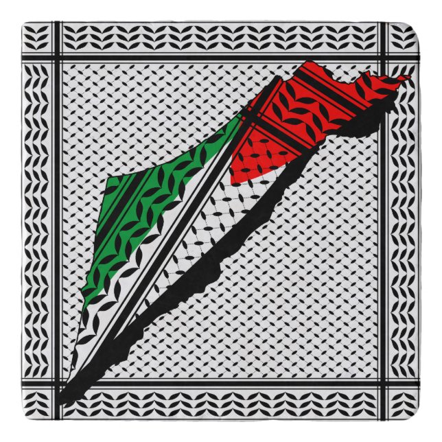 Palestine Map whith Flag and Keffiyeg Pattern Trivet (Front)