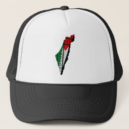Palestine Map whith Flag and Keffiyeg Pattern Trucker Hat