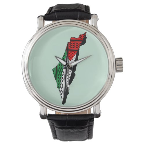 Palestine Map whith Flag and Keffiyeg Pattern Watch
